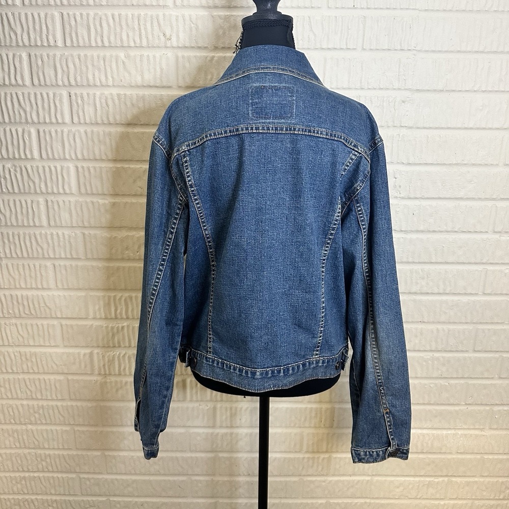 Levi Strauss Distressed Trucker Jean‎ Denim Blue Womens Stretch Coat Jacket L - Picture 4 of 6